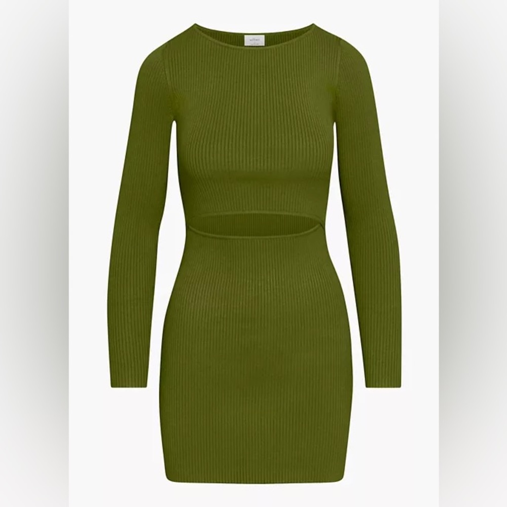 Wilfred Cutout Knit Longsleeve Mini Dress in Grotto Green Aritzia - Picture 2 of 9